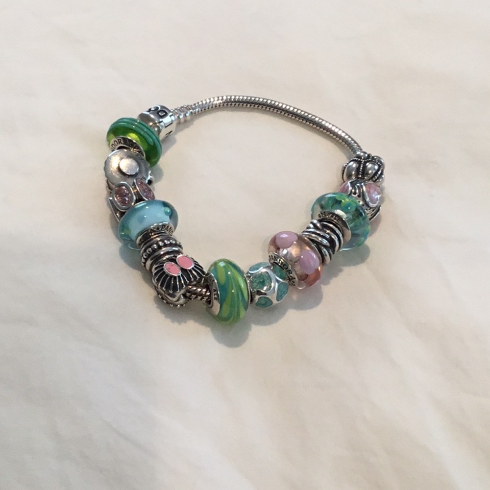 Silver Charm Bracelet with Beads
